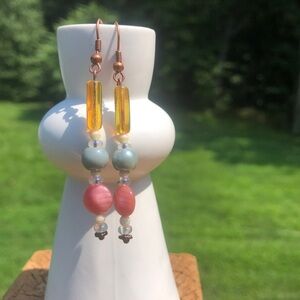 Lovely handmade pink and yellow dangle earrings